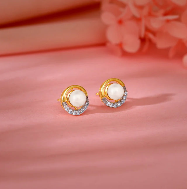 Gold Pearl Centred Diamond Earrings