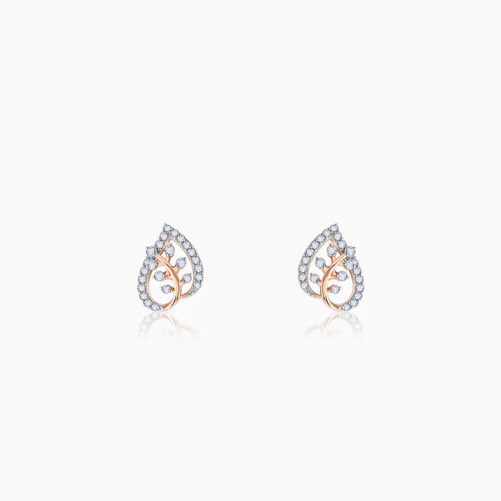 rose gold leafy love diamond earrings