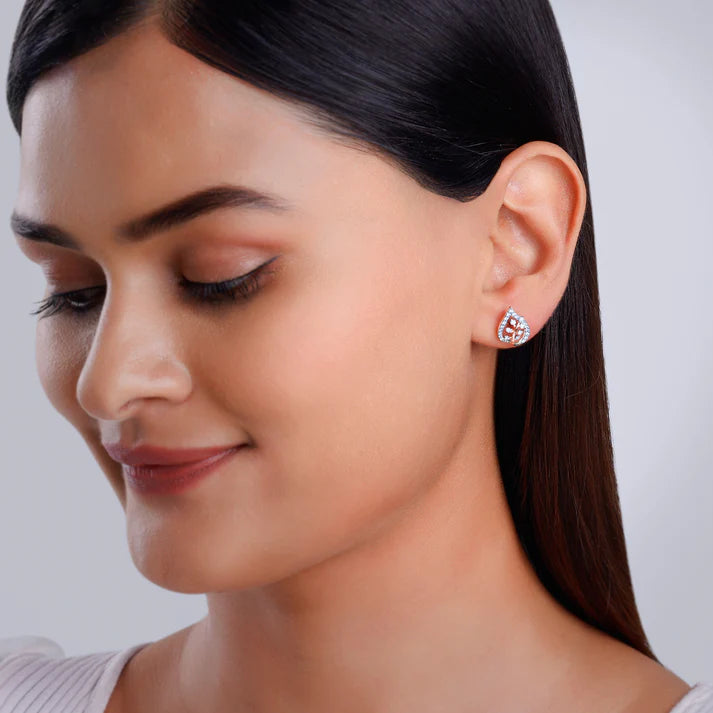 rose gold leafy love diamond earrings