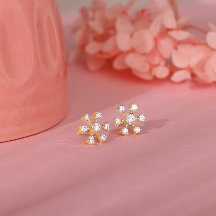 Gold Starburst Sparkle Diamond Earrings