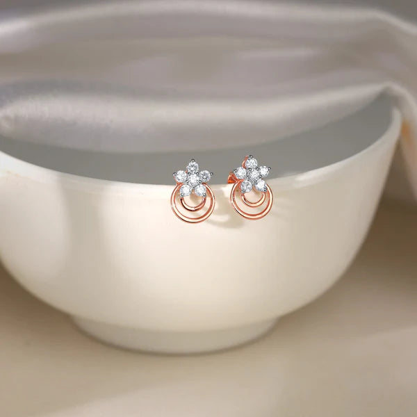 rose gold cosmic petal diamond studs