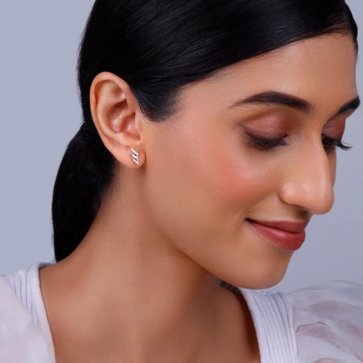 gold twisted twill diamond earrings