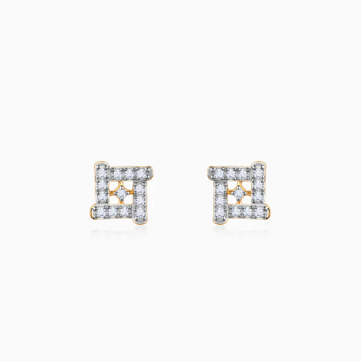 Gold Square Sensation Diamond Studs