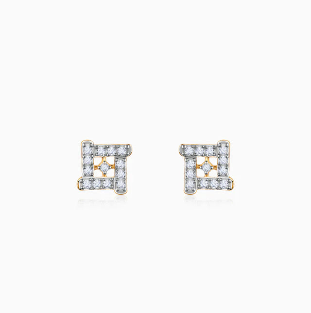 Gold Square Sensation Diamond Studs