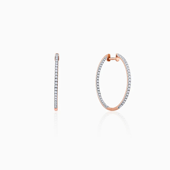 rose gold shine hoop dimaond earrings