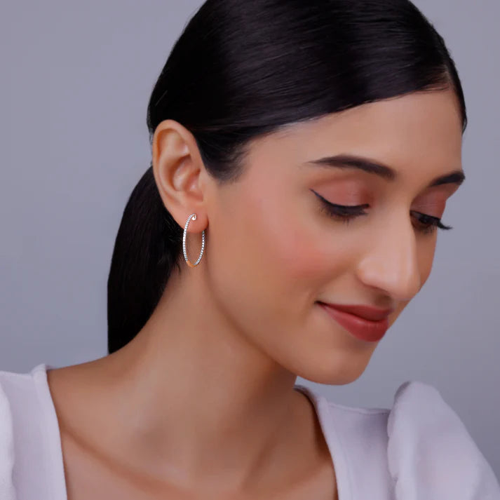 rose gold shine hoop dimaond earrings