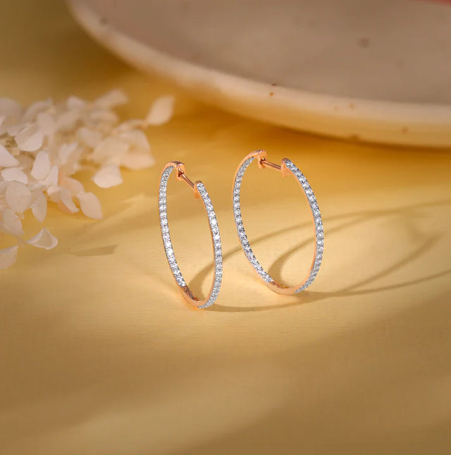 Rose Gold Shine Hoop Dimaond Earrings