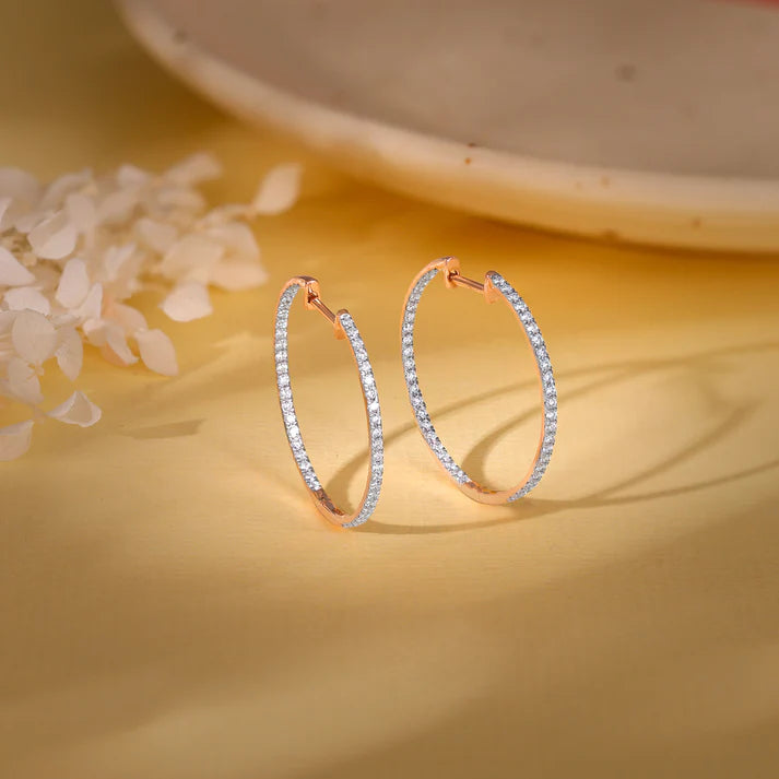 rose gold shine hoop dimaond earrings