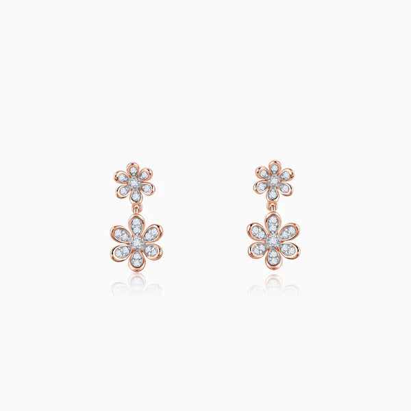 rose gold dual floral diamond earrings