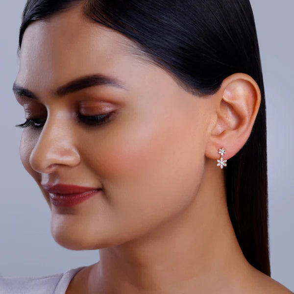 rose gold dual floral diamond earrings