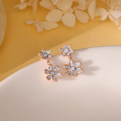 Rose Gold Dual Floral Diamond Earrings