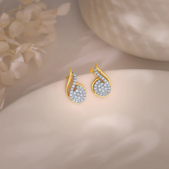 gold sparkling flow diamond earrings