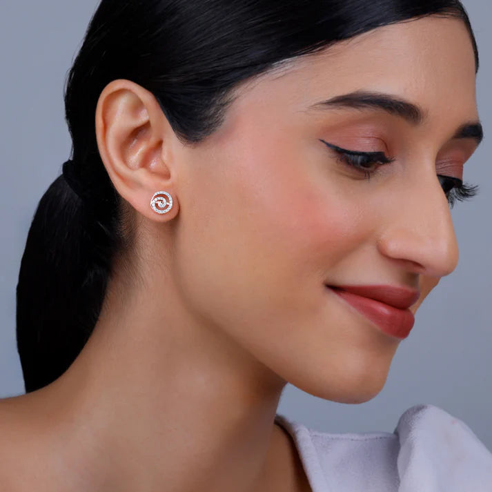 rose gold sparkling swirl diamond studs