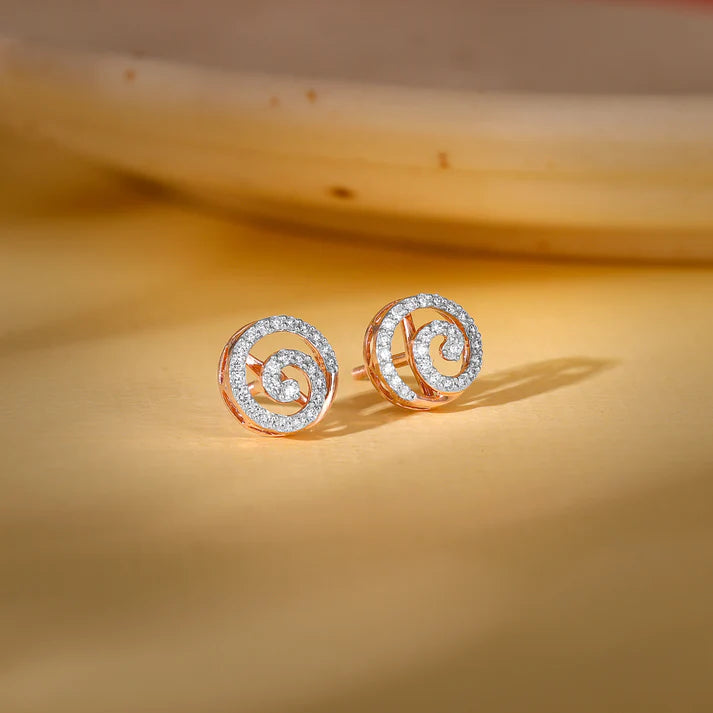 Rose Gold Sparkling Swirl Diamond Studs