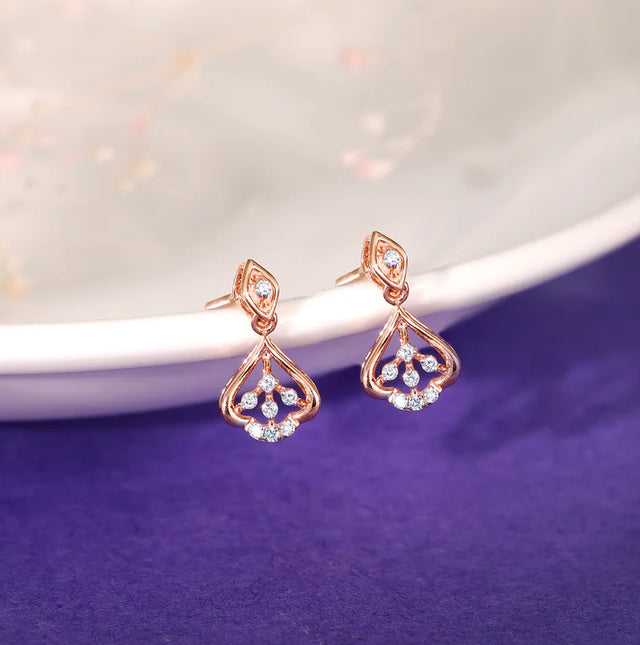 Rose Gold Cascade Leaf Diamond Earrings