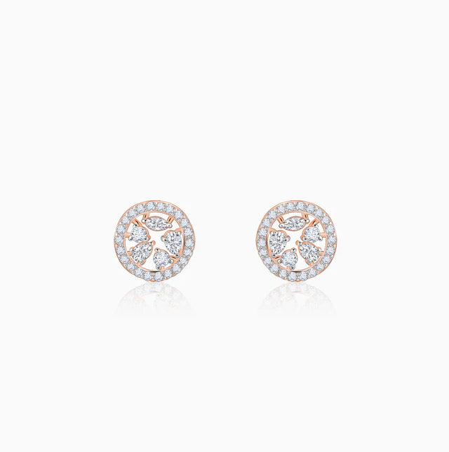 Rose Gold Circular Dazzle Diamond Earrings