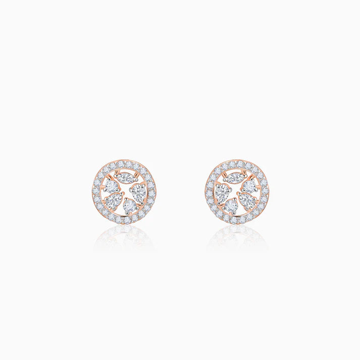 rose gold circular dazzle diamond earrings