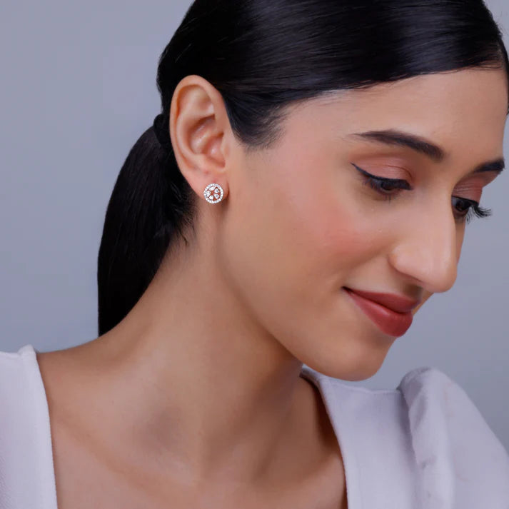 rose gold circular dazzle diamond earrings