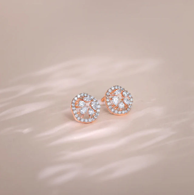 Rose Gold Circular Dazzle Diamond Earrings