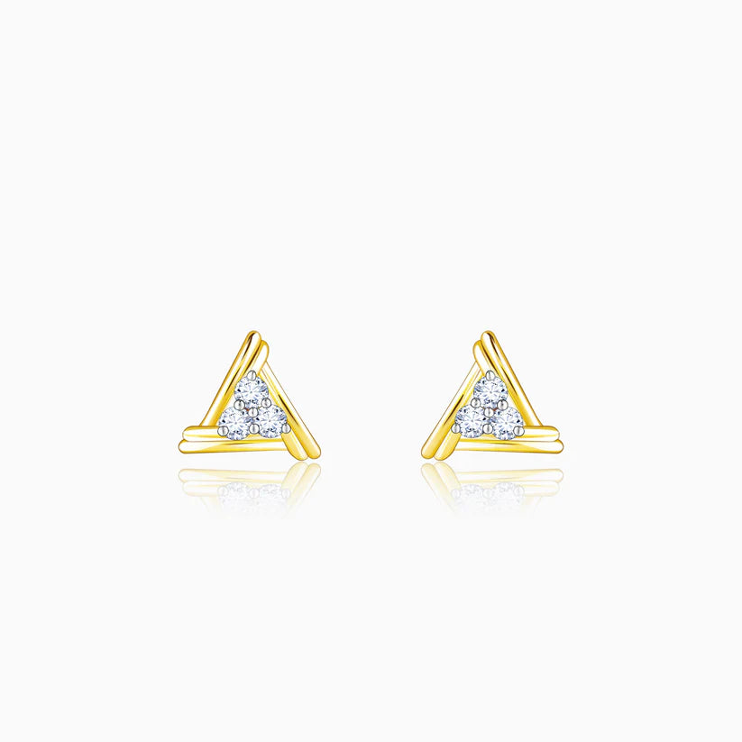 Gold Geometric Triplet Diamond Earrings