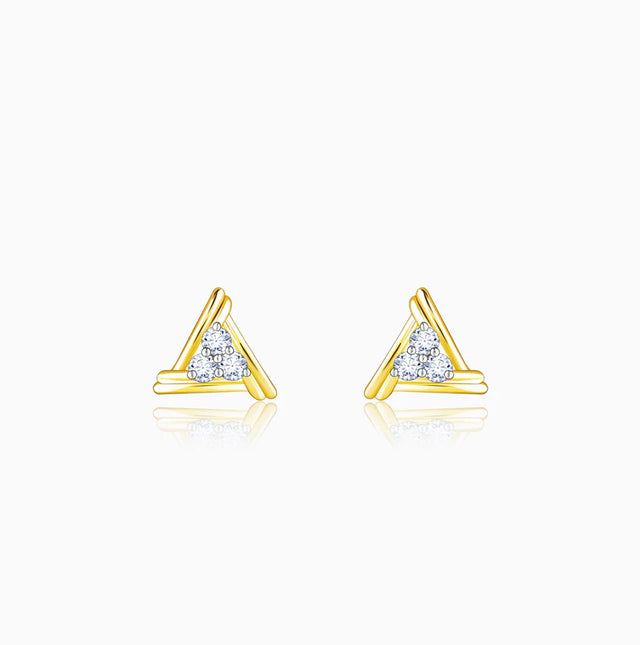 Gold Geometric Triplet Diamond Earrings