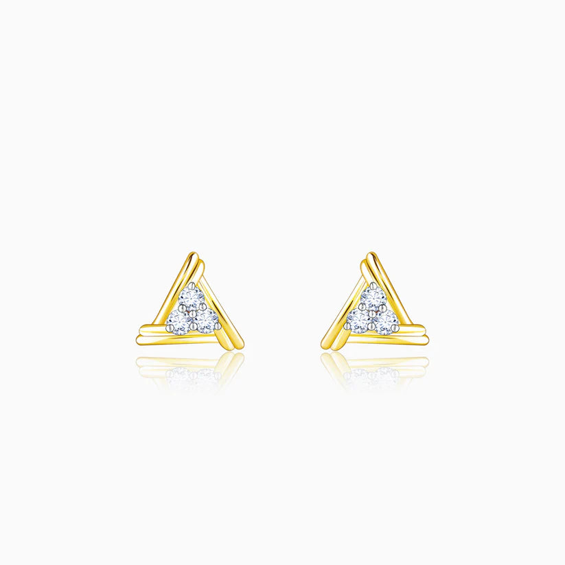gold geometric triplet diamond earrings