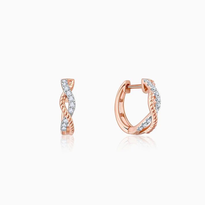 gold twist and shine diamond hoop earrings