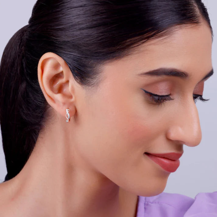 gold twist and shine diamond hoop earrings