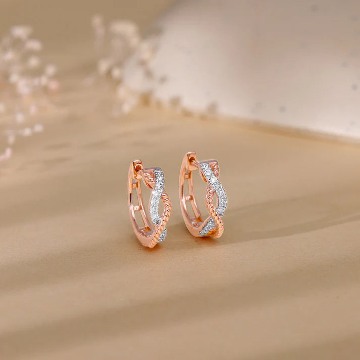 gold twist and shine diamond hoop earrings