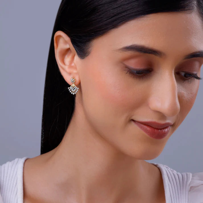 gold fancy bloom diamond earrings