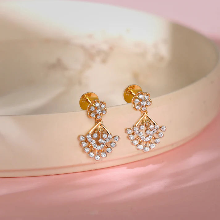 gold fancy bloom diamond earrings