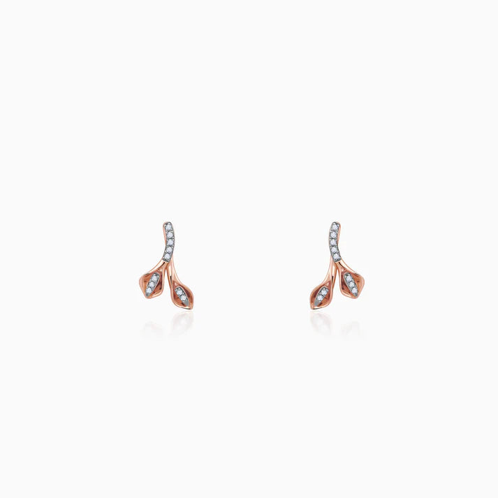 rose gold leafy flare diamond earrings