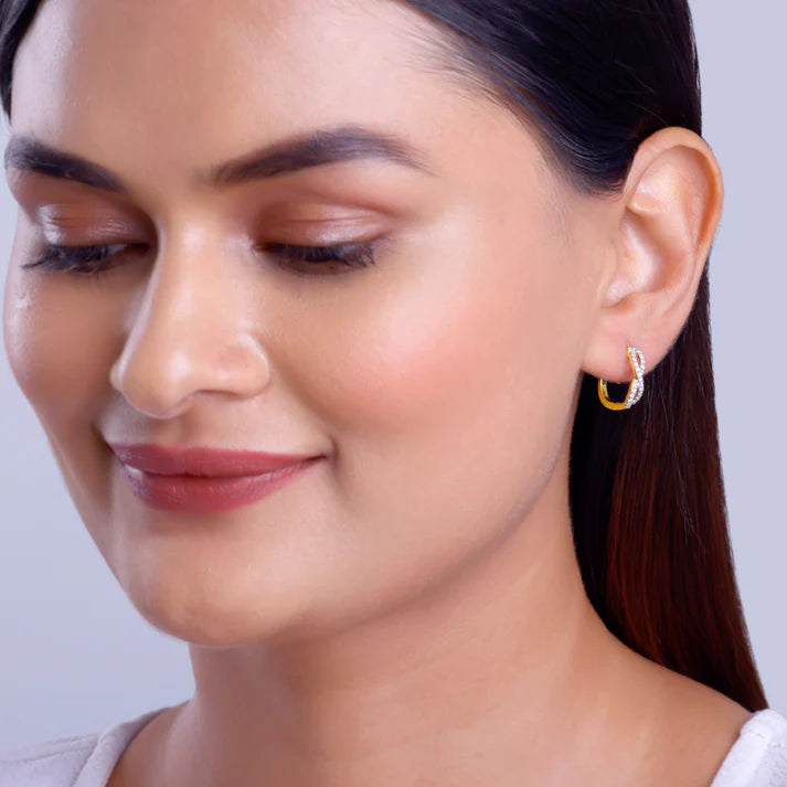 gold infinito j-hoop diamond earrings