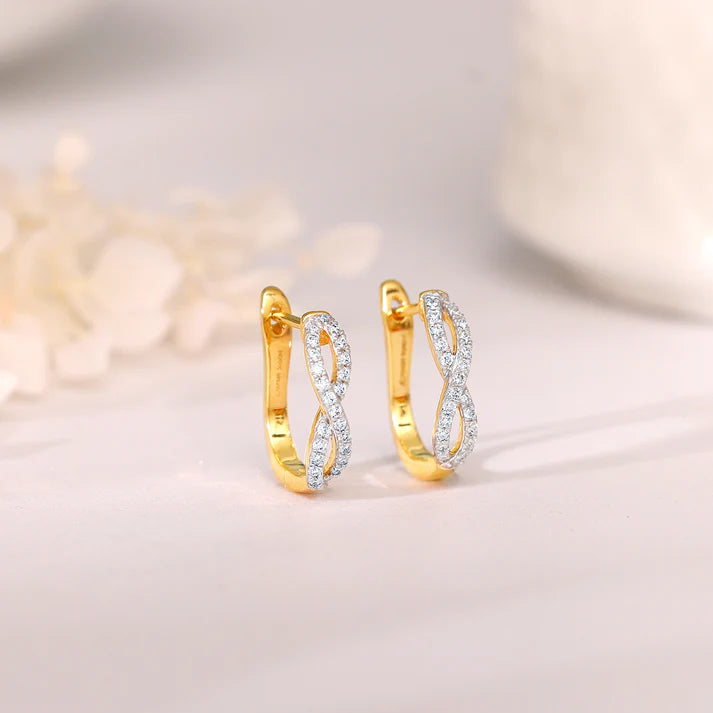 gold infinito j-hoop diamond earrings