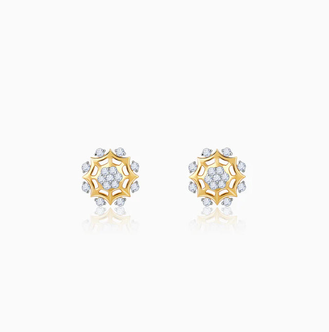 Gold Sparkling Dahlia Diamond Earrings