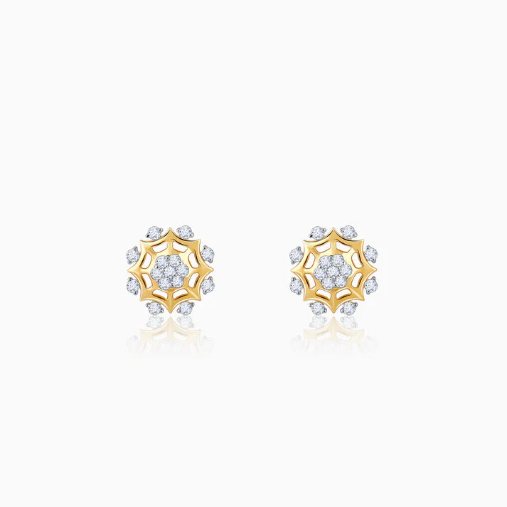 gold sparkling dahlia diamond earrings