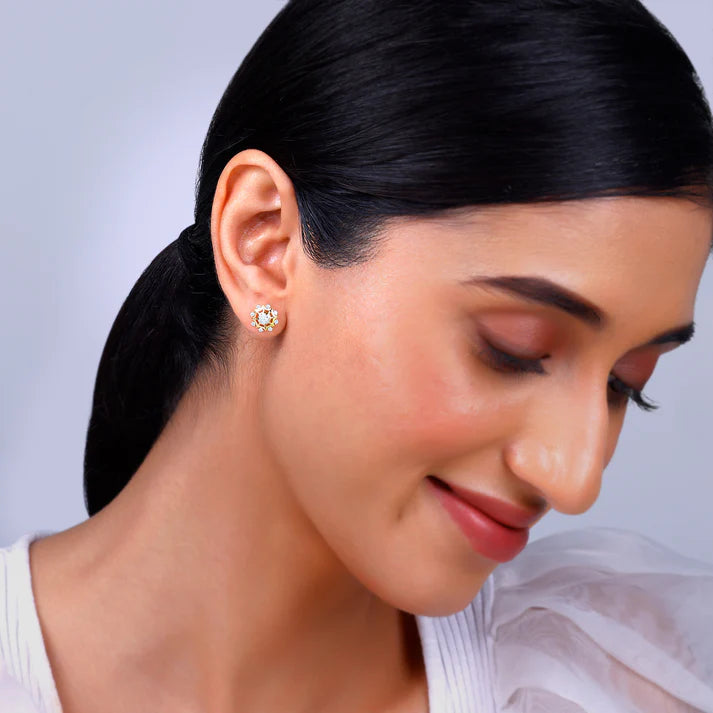 gold sparkling dahlia diamond earrings