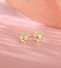 Gold Sparkling Dahlia Diamond Earrings