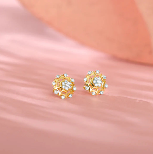 Gold Sparkling Dahlia Diamond Earrings