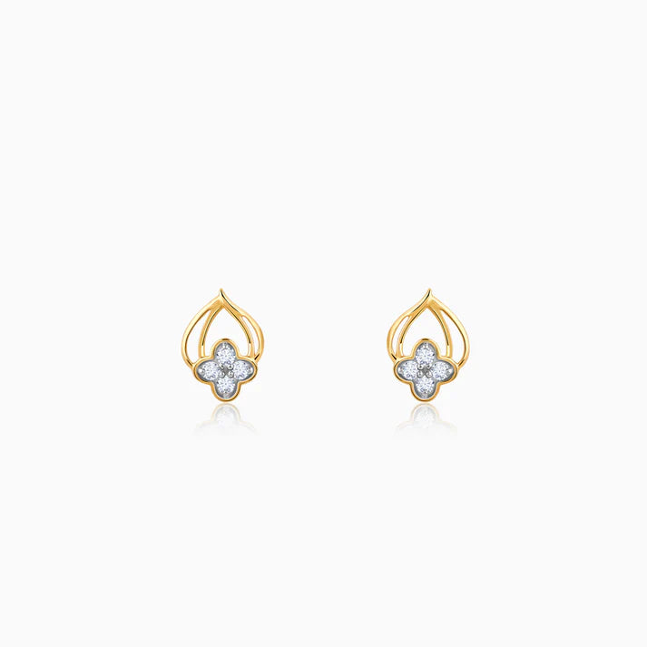 gold pure clover diamond earrings