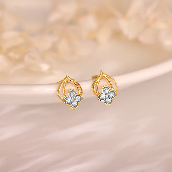 gold pure clover diamond earrings