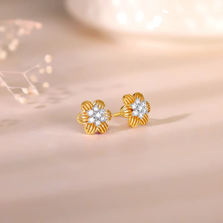 gold pretty floral diamond earrings