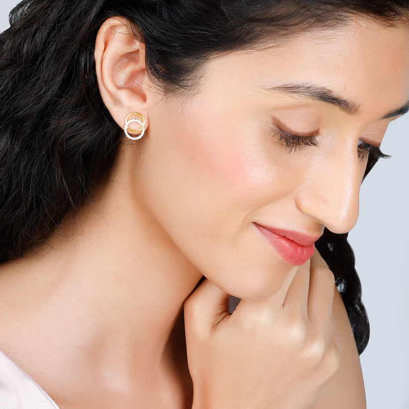 gold radiant orbit diamond earrings