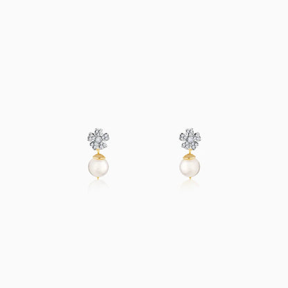 Gold Floral Pearl Diamond Earrings
