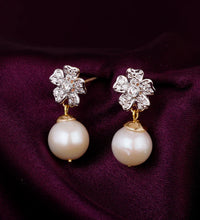 Gold Floral Pearl Diamond Earrings