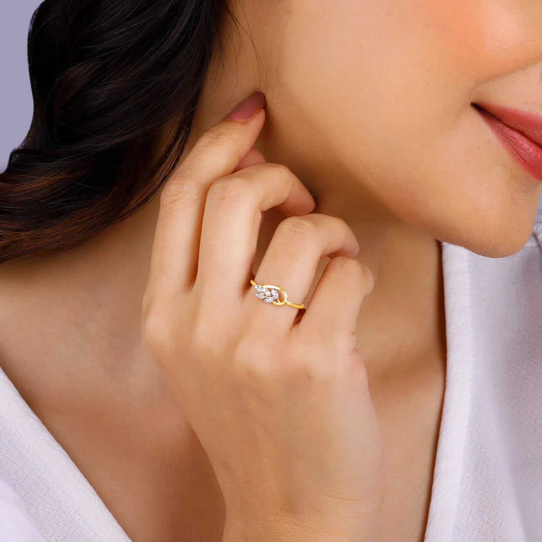 gold lush leaves diamond ring