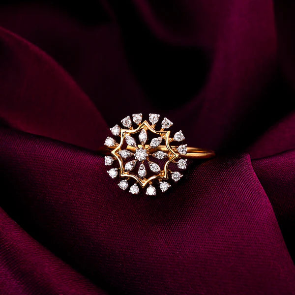 Gold Glamorous Floral Diamond Ring