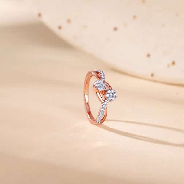 rose gold dual wavy diamond ring