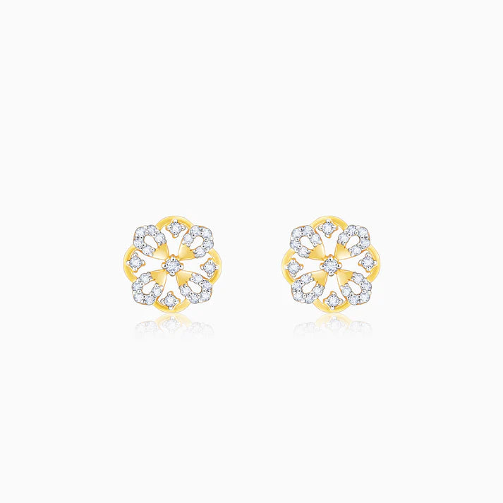 gold mesmerising flower diamond earrings