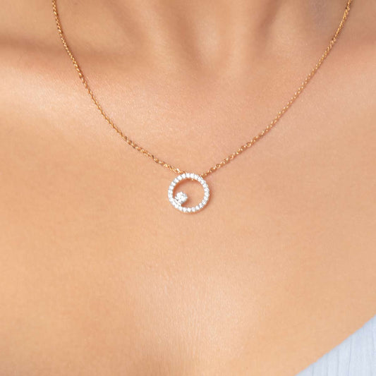 Gold Circle Diamond Pendant (With Chain)